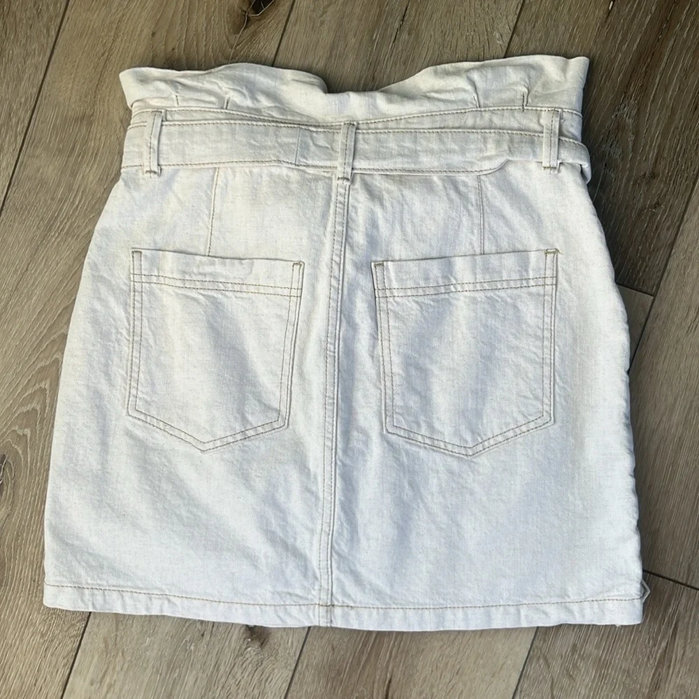 Free People Splendor In The Grass Oatmeal Denim Skirt Paper bag Waist